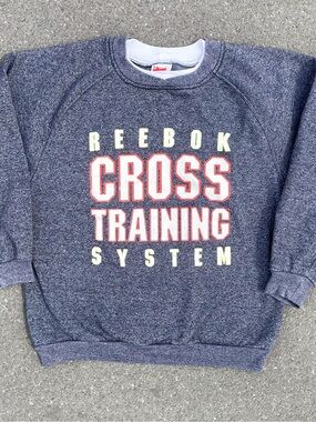 Vtg 90s Reebok Cross Training System Sweatshirt Salt Pepper L 23.25x27.25